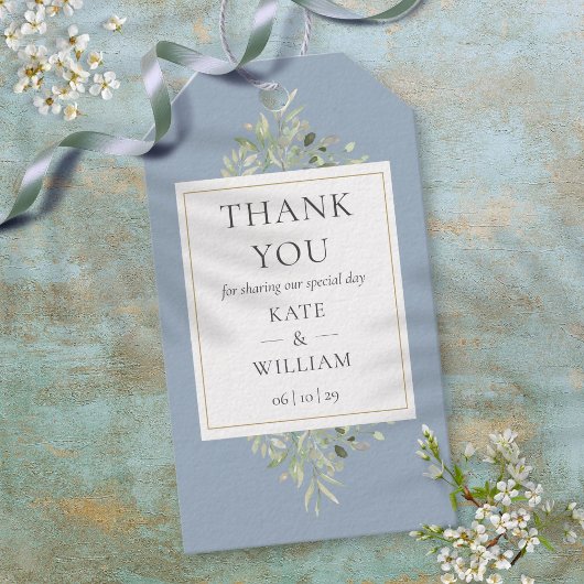 Dusty Blue Greenery Bedankt voor je huwelijk Cadeaulabel