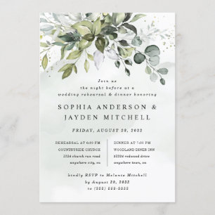Dusty Blue Greenery Boho Wedding Rehearsal Dinner Kaart