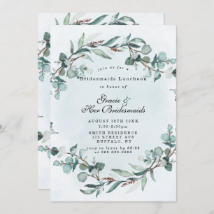 Dusty Blue Greenery Bridesmaids Luncheon Invites