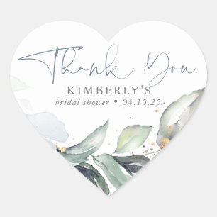 Dusty Blue Greenery Elegant Calligraphy Hartelijk  Hart Sticker