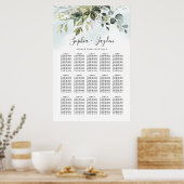 Dusty Blue Greenery Elegant Wedding Seding Chart Poster (Keuken)