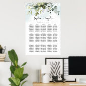 Dusty Blue Greenery Elegant Wedding Seding Chart Poster (Thuiskantoor)