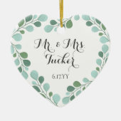Dusty Blue Greenery Eucalyptus Mr. & Mrs Foto Keramisch Ornament (Voorkant)