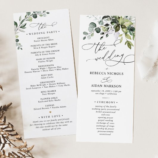 Dusty Blue Greenery Eucalyptus Wedding Programme Menu