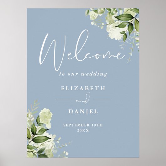 Dusty Blue Greenery Floral Mariage Affiche de bien (Devant)