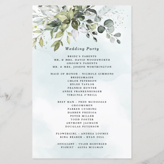Dusty Blue Greenery Floral Rustic Wedding Programs (Achterkant)