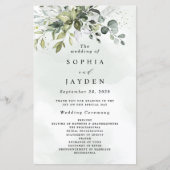 Dusty Blue Greenery Floral Rustic Wedding Programs (Voorkant)