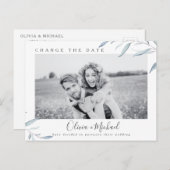 Dusty blue greenery foto verandert de datum briefkaart (Voorkant / Achterkant)