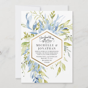 Dusty Blue Greenery Gold Lijst Christelijk huwelij Kaart