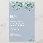 Dusty Blue Greenery Leafy Budget Wedding Invite (Voorkant)