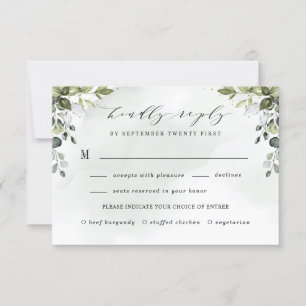 Dusty Blue Greenery met Meal Choice Boho Wedding RSVP Kaartje