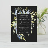 Dusty Blue Greenery op Black Christelijk Wedding Kaart (Staand voorkant)
