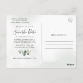 Dusty Blue Greenery Photo Wedding Save the Date Briefkaart (Achterkant)
