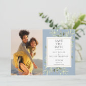 Dusty Blue Greenery Photos Wedding Save The Date (Staand voorkant)
