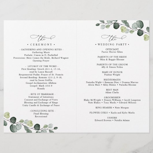 Dusty Blue Greenery Programme de mariage Bi-Fold (Dos)