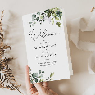 Dusty Blue Greenery Programme de mariage Bi-Fold