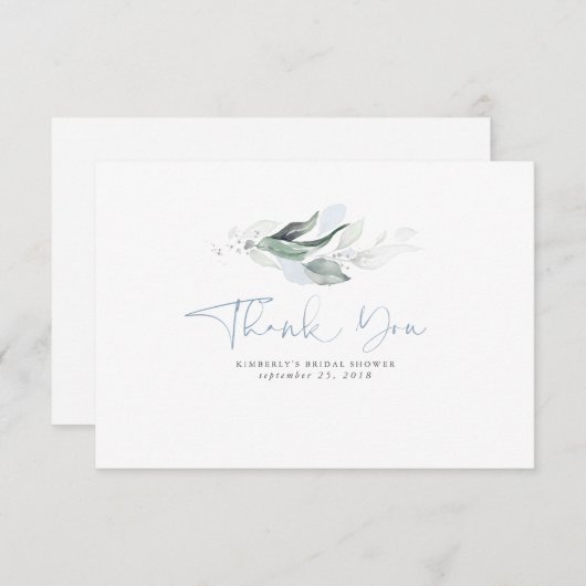 Dusty Blue Greenery Silver laat een kleine dank Bedankkaart (Voorkant / Achterkant)