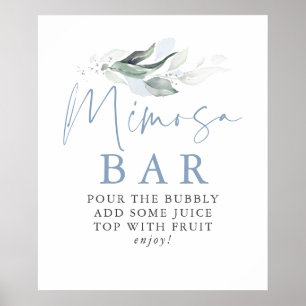 Dusty Blue Greenery Silver Leaves Mimosa Bar Sign Poster