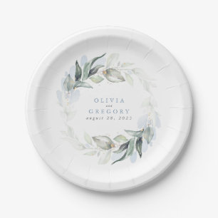 Dusty Blue Greenery Waterverf Romantic Wedding Papieren Bordje