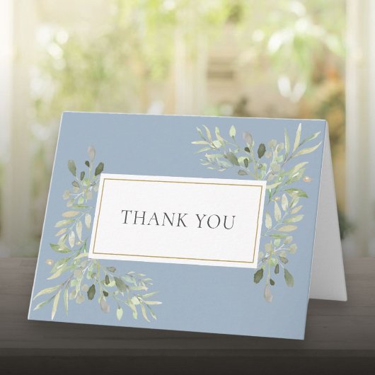 Dusty Blue Greenery Wedding Bedankt Kaart
