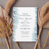 Dusty Blue Greenery Wedding Invitation 