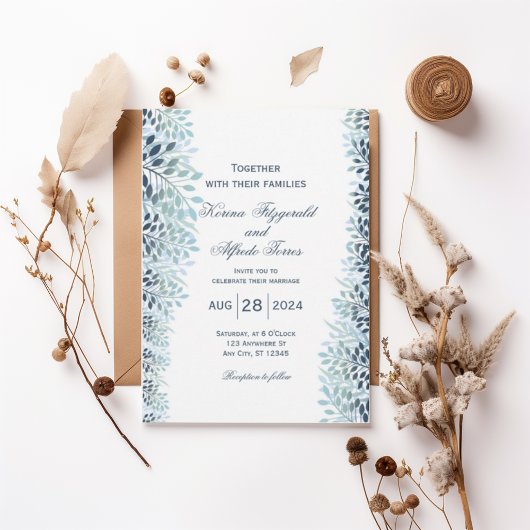 Dusty Blue Greenery Wedding Invitation 