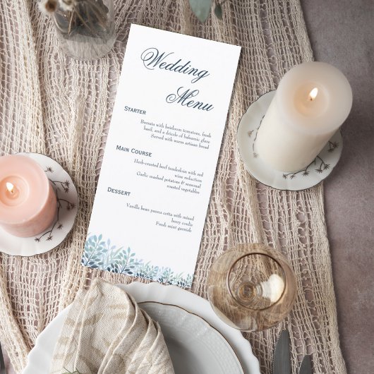 Dusty Blue Greenery Wedding Menu