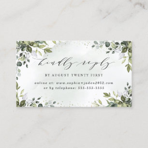 Dusty Blue Greenery Wedding Online RSVP-kaarten Visitekaartje