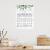Dusty Blue Greenery Wedding Seating Chart Poster (Keuken)