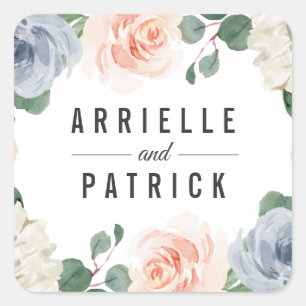 Dusty Blue Grey Blush Pink Peach Floral Wedding Vierkante Sticker