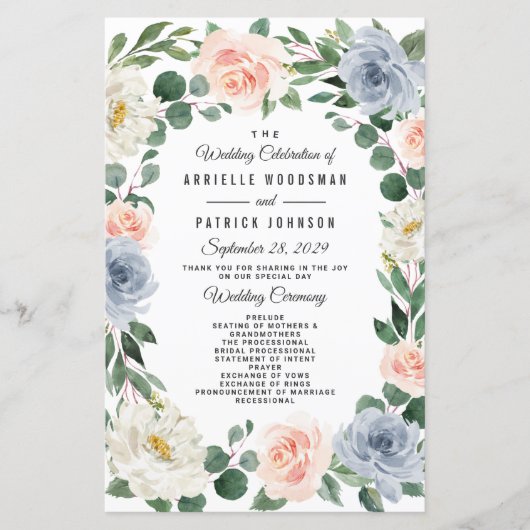 Dusty Blue Grey Blush Pink Peach Wedding Programs (Voorkant)