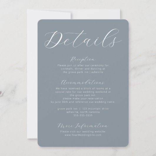 Dusty Blue Grey Calligraphy Script Enclosure Kaart (Voorkant)