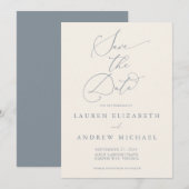Dusty Blue Grey & Cream Minimalist Save the Date Kaart (Voorkant / Achterkant)
