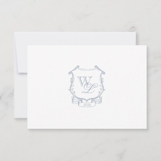 Dusty Blue Grey Crest Bruiloft RSVP Kaart (Achterkant)
