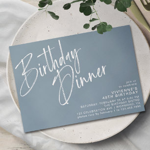 Dusty Blue Grey Elegant script verjaardagsdiner Kaart