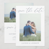 Dusty Blue Grey Enregistrer la date Carte photo ph (Devant / Derrière)