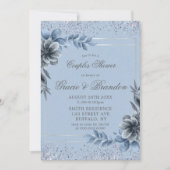 Dusty Blue Grey Floral Couples Invitations de douc (Devant)