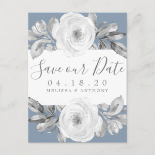 Dusty Blue Grey Floral Diamond Bewaar de datum Aankondigingskaart