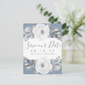 Dusty Blue Grey Floral Diamond Bewaar de datum Aankondigingskaart (Staand voorkant)