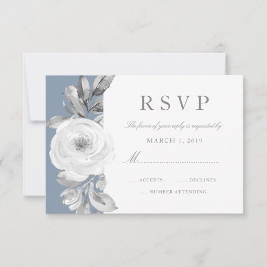 Dusty Blue Grey Floral Diamond Wedding RSVP (Voorkant)