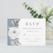 Dusty Blue Grey Floral Diamond Wedding RSVP (Staand voorkant)