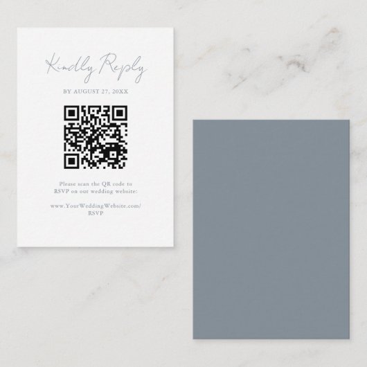 Dusty Blue Grey Modern Wedding RSVP Reageer Informatiekaartje (Voorkant / Achterkant)