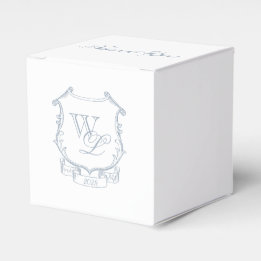 Dusty Blue Grey Monogram Crest Bedankdoosjes