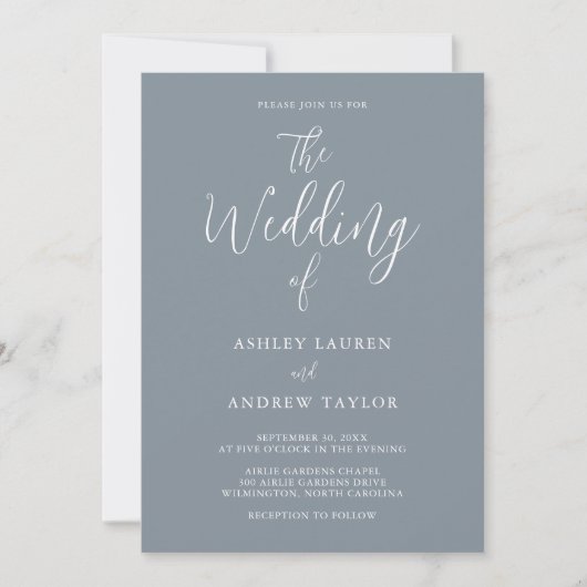 Dusty Blue Grey Simple Élégant Mariage Invitation (Devant)