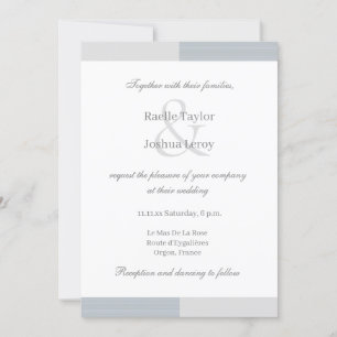 Dusty Blue Grey White Stripes Ampersand Wedding Kaart