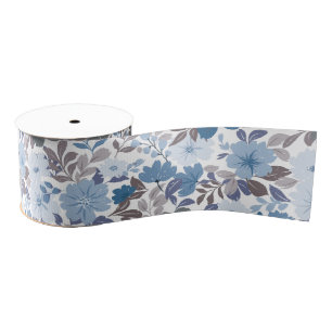 Dusty Blue & Grey Winter Sky Bloementuin Grosgrain Lint