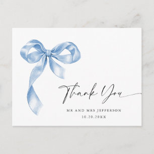 Dusty Blue Hand Drawn Bow Wedding Dank u Briefkaart
