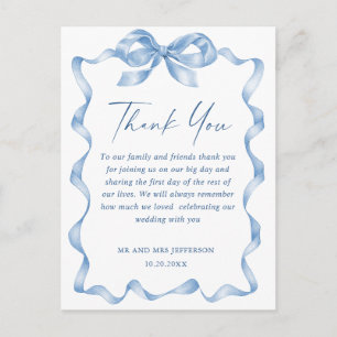 Dusty Blue Hand Drawn Bow Wedding Dank u Briefkaart