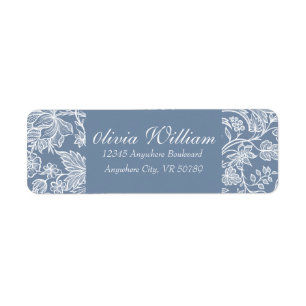 Dusty Blue Hand Drawn Chinoiserie Floral Etiket