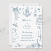 Dusty Blue Hand Drawn Whimsical Wedding Programme (Devant)